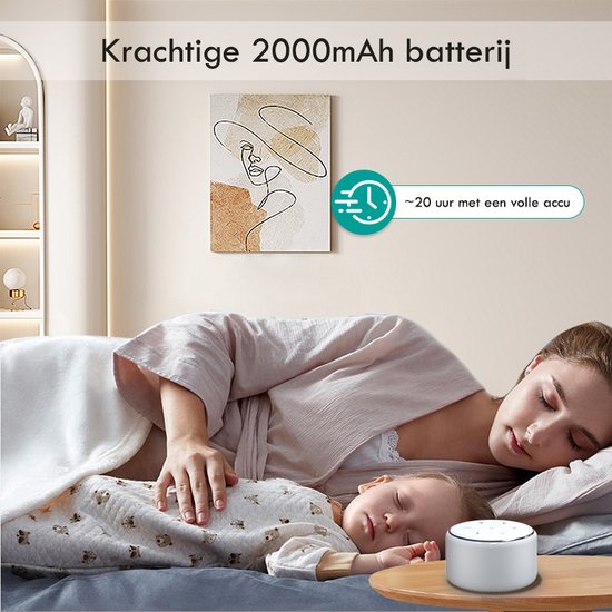 OPTIMERA® - Premium White Noise Machine Baby - Witte Ruis - Nachtlamp - Slaaphulp - Slaaptrainer - 34 Geluiden - 9 Kleuren & Warme Verlichting van Opti — afbeelding 4