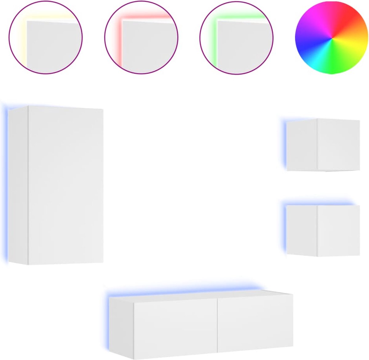 vidaXL - 4-delige - tv-wandmeubelset - met - LED-verlichting - wit