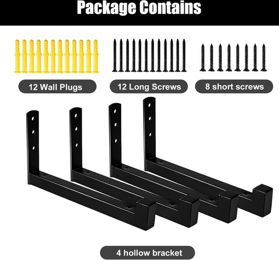 Heavy Duty plankbeugels 400 x 250 mm, 4 stuks 40 inch wand-L-beugels met 90 graden driehoek, inclusief montageschroeven, geschikt voor betonnen muur, gipsplaat enz. (40 cm