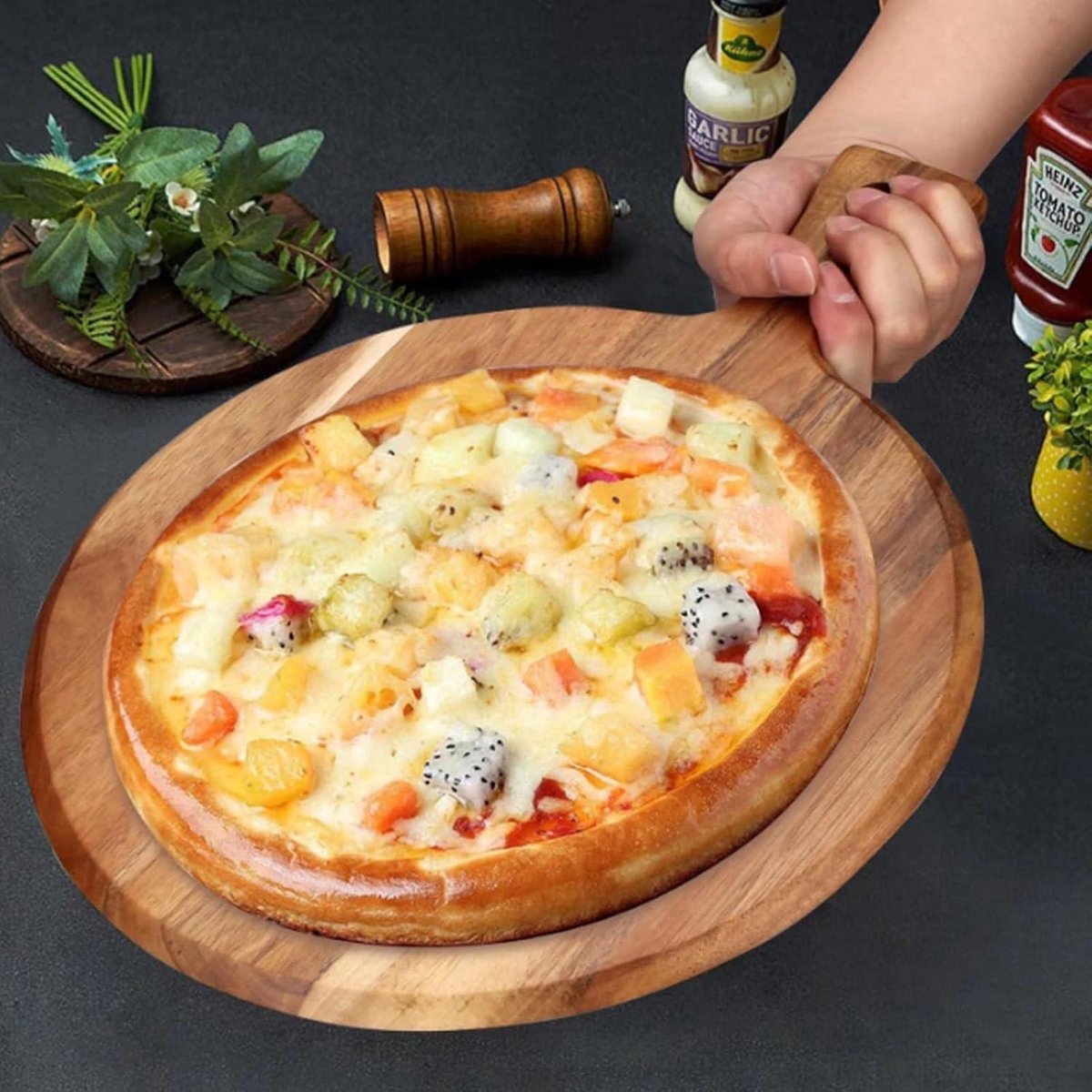 30cm - Ronde Houten Snijplank met Handvat / Pizzaplank / Serveerplank