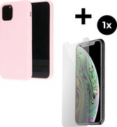 Mobiparts Silicone Cover hoesje geschikt voor Apple iPhone 11 Pro met 1 Screenprotector van Gehard Glas - Roze