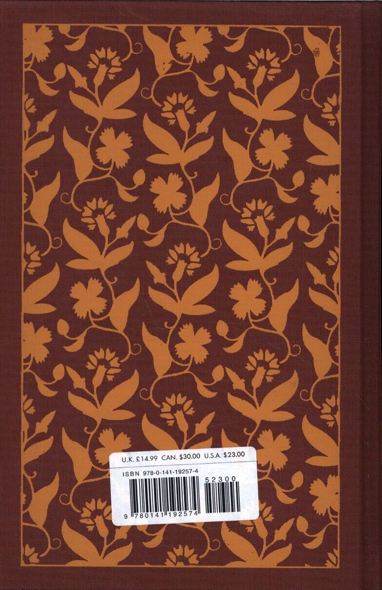 Dos brun d'un livre avec un motif floral orange. Contient des informations de prix et ISBN.