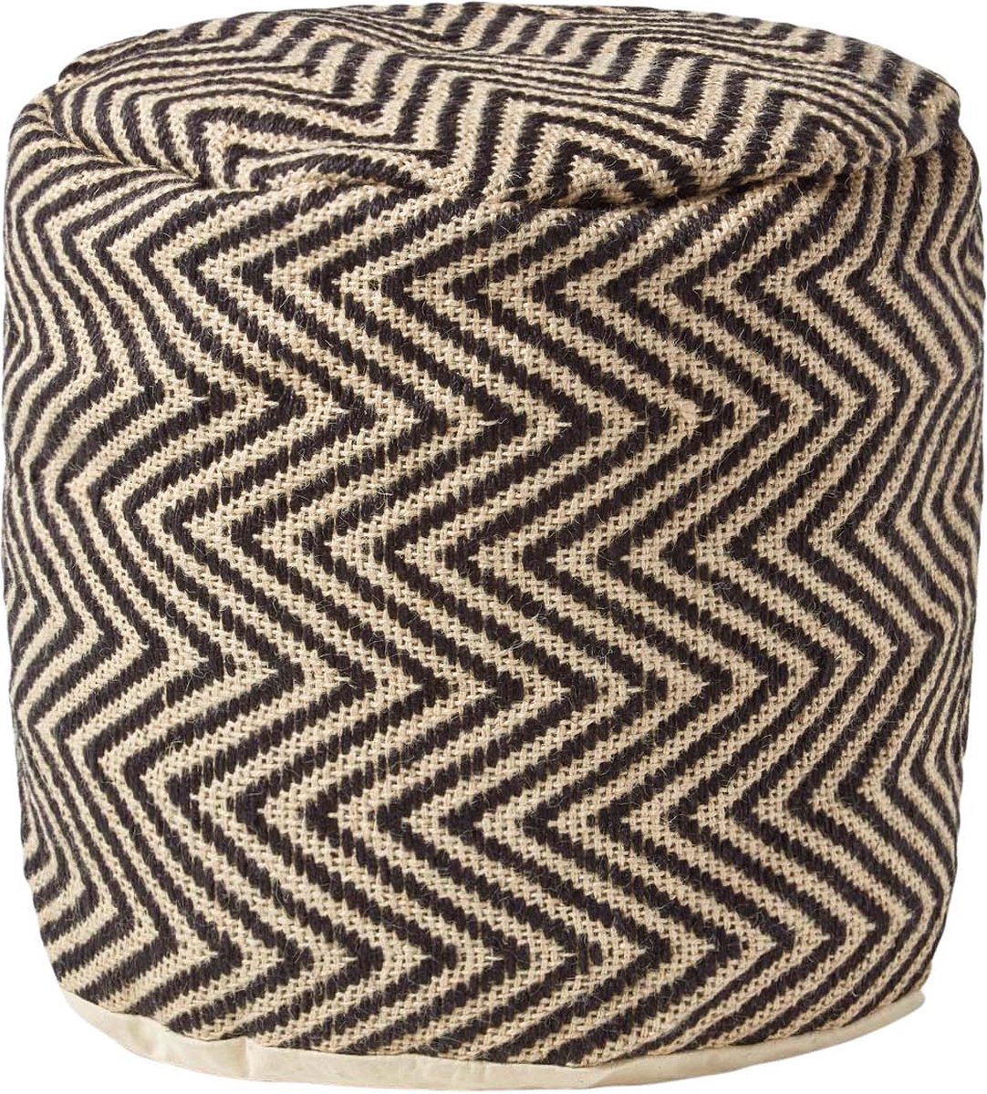 Homescapes Jute poef met chevronpatroon - ronde kruk zwart naturel, 40x45 cm Zwart-Natuurlijk