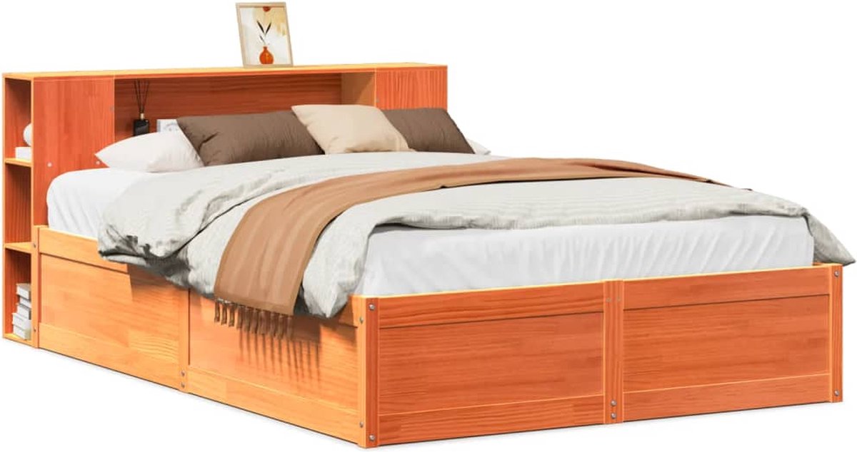 vidaXL - Bedframe - zonder - matras - massief - grenenhout - wasbruin - 150x200 - cm