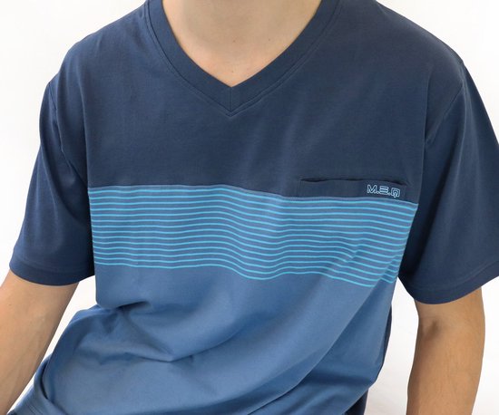 MEQ Heren Shortama - Pyjama Set - Zijzakken - Donker Blauw - Maat L