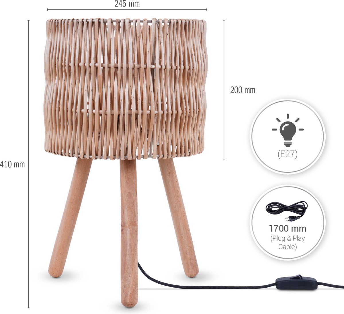 Paco HomeTafellamp Bureaulamp Bedlamp Leeslamp Lampenkap Boho E27