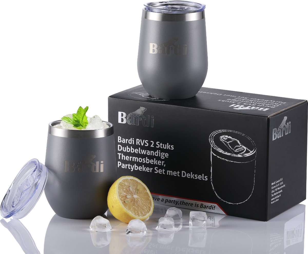 Bardi Thermosbeker Set – Dubbelwandig – RVS – 360 ml – GRIJS