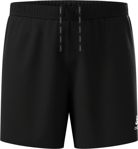 Zwarte sportshort voor heren met trekkoord met logo en logo rechtsonder.