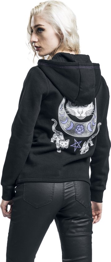 Manteau à capuche noir Gothicana avec écusson chat cousu - Femme - L