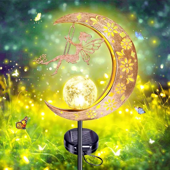 Lewondr Tuinkabouter op zonne-energie, tuindecoratie voor buiten, waterdicht, hars, dwerg, tuinfiguur met gieter, sculptuur, tuindecoratie met warm licht, cadeau voor gazon, binnenplaats, terras