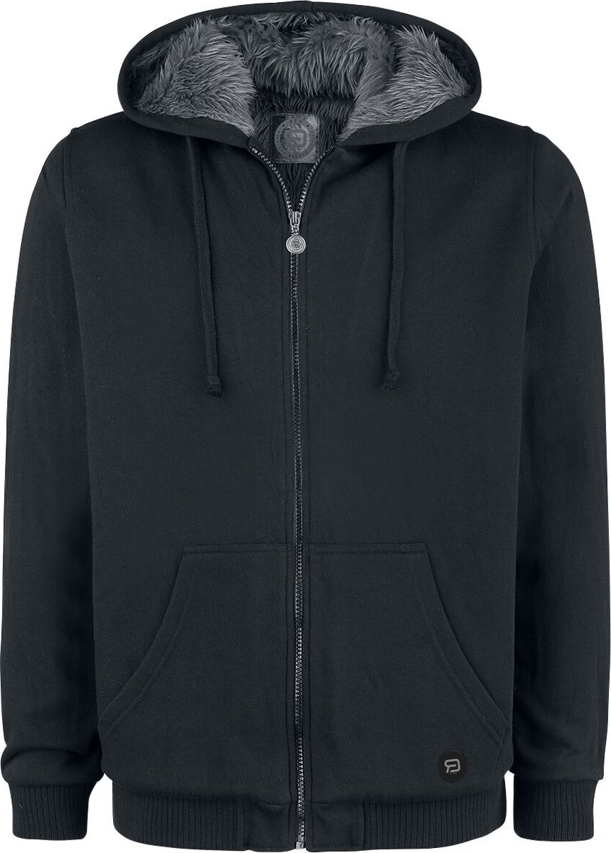 R.E.D. Rock-Engineered Design Zwart sweatshirt jasje met bont capuchon - Heren - 4XL