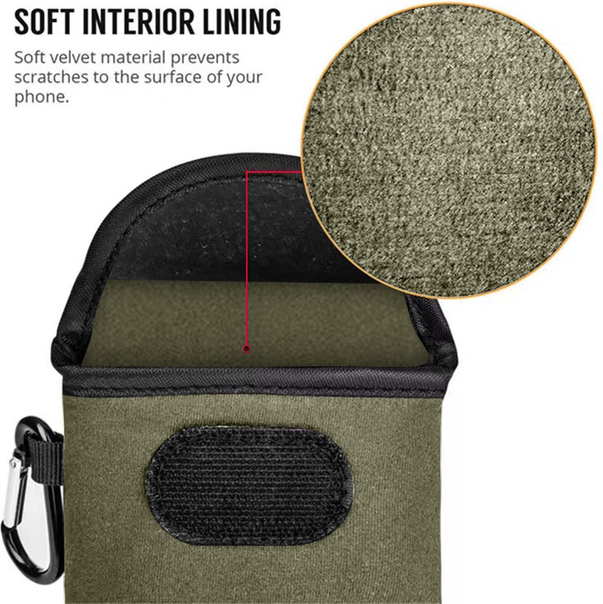 MobyDefend Hoesje - Geschikt voor Universeel Telefoon (17 X 8.5 CM) - Neopreen Pouch Met Karabijnhaak - Insteek - Riemlus - Groen — afbeelding 2