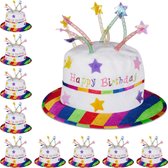 Relaxdays 10x Happy Birthday hoed taart - feesthoed verjaardag - pluche - verjaardagshoed