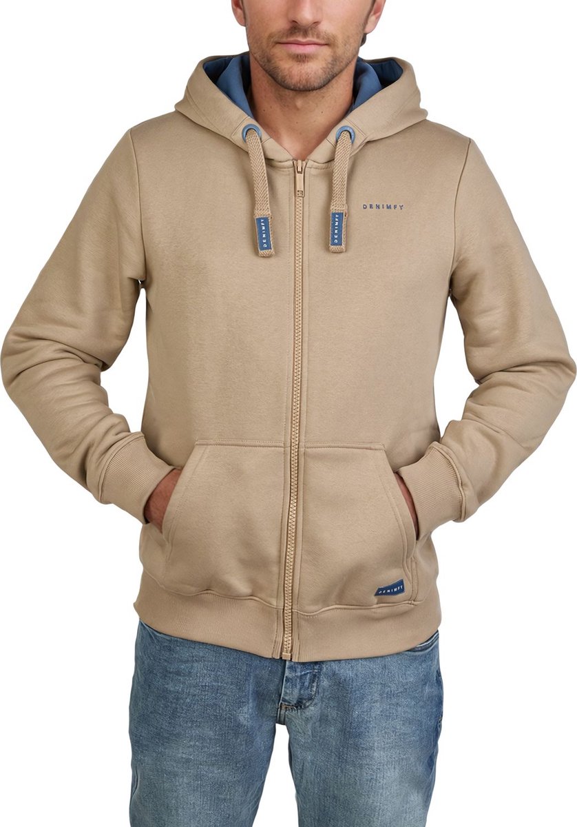 DENIMFY Heren Sweatjack DFLeo regular fit Beige M Volwassenen Hoodie Capuchon Sweatshirt