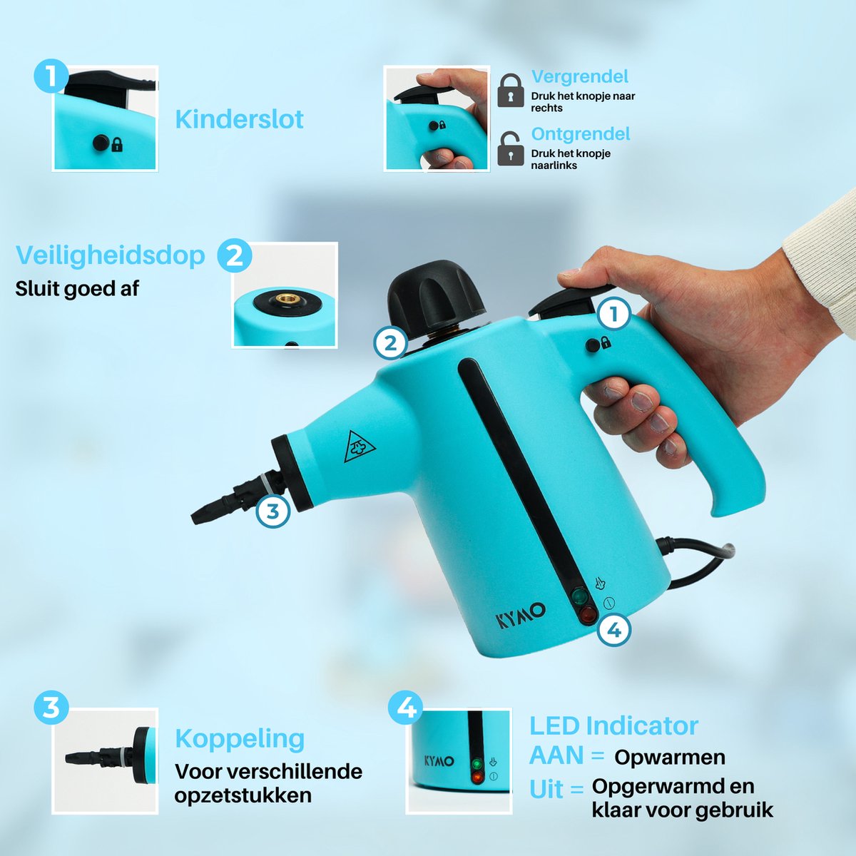 Kymo Handstoomreiniger Plus – 4 bar, 10+ min stoom thumbnail 5
