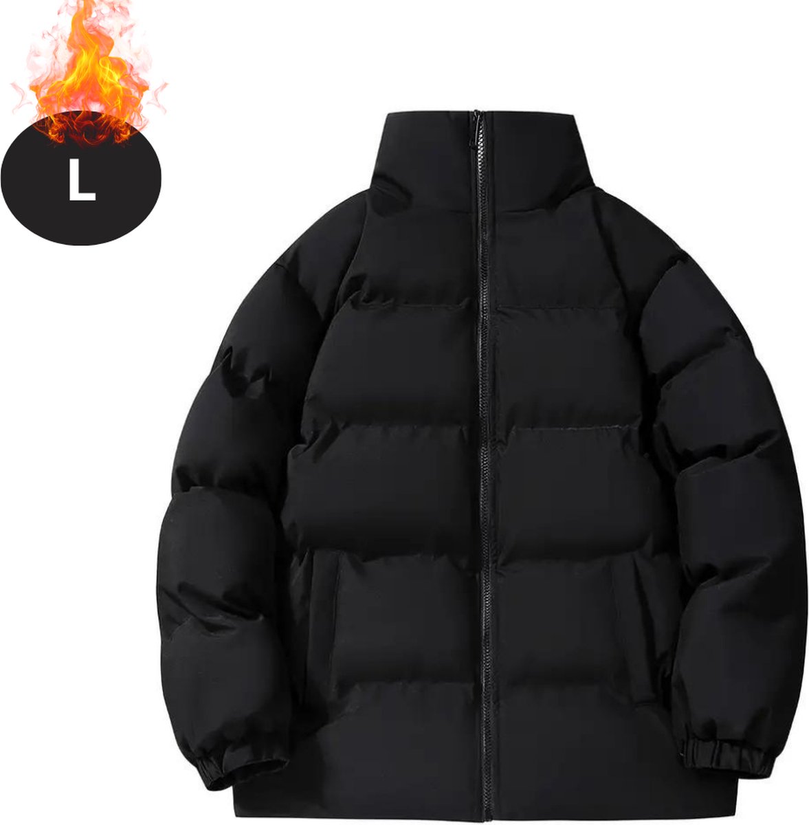 Nivard Winterjas Parka Heren Winter Fleecejas Volwassen Stijlvol Gewatteerde Jas Zwart