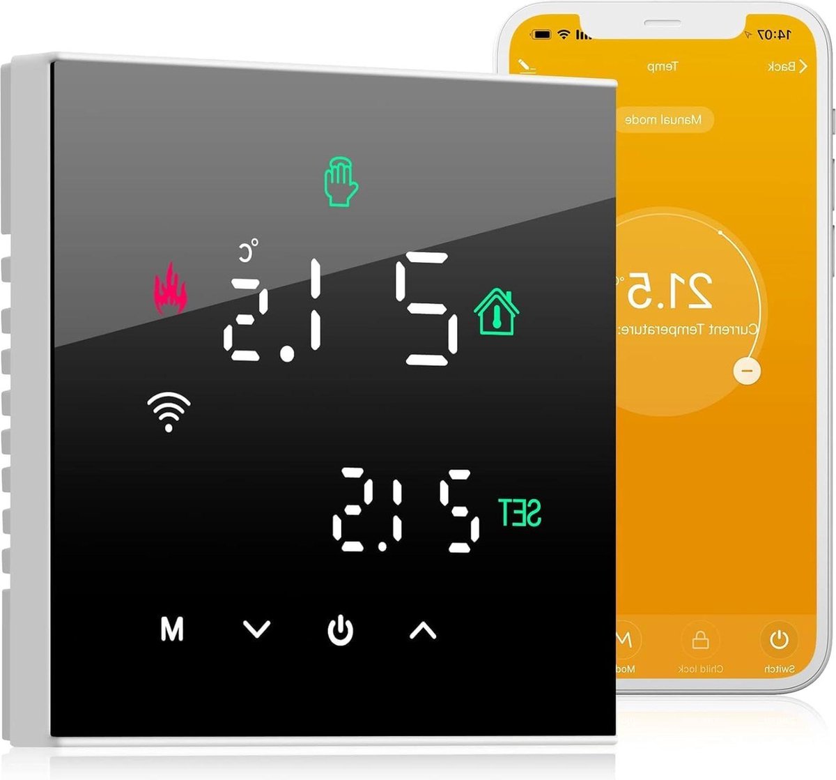 Slimme WiFi Thermostaat voor gasketel - Programmeerbaar - Tuya & Smart Life App - Digitaal LCD-touchscreen - Zwart-Temperatuurregelaar