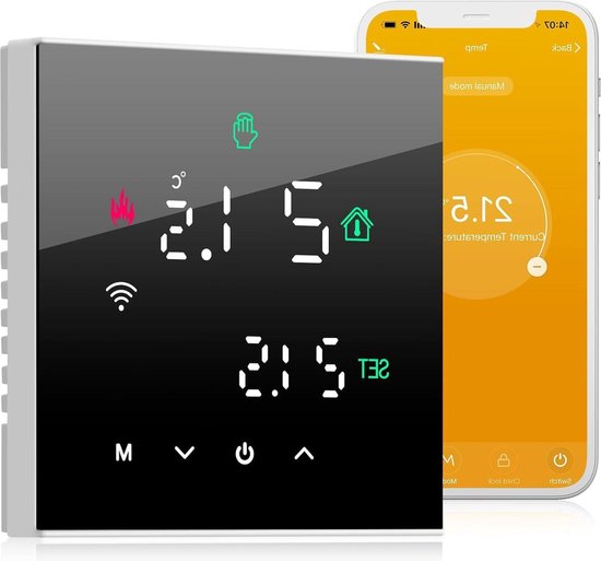 Beok TDR89B-WIFI-WPB Slimme wifi-thermostaat voor ketelverwarming, programmeerkamerthermostaat met Tuya APP & Smart Life, digitale LCD- temperatuurregelaar met touchscreen, zwarte Beok TDR89B-WIFI-WPB Slimme wifi-thermostaat voor ketelverwarming, programmeerkamerthermostaat met Tuya APP & Smart Life, digitale LCD- temperatuurregelaar met touchscreen, zwarte