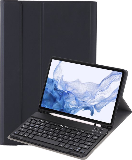 Hoes Geschikt voor Samsung Galaxy Tab S10 Plus Hoes Toetsenbord Hoesje Keyboard Case Cover - Hoesje Geschikt voor Samsung Tab S10 Plus Hoes Toetsenbord Case - Zwart