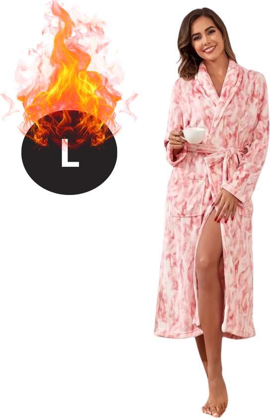 Badjas Nivard Femme - Polaire - Katoen - Éponge - Sauna - Hammam - Gaufré - Peignoir - Duster - Robe de chambre - Spa - Kimono - Rose L