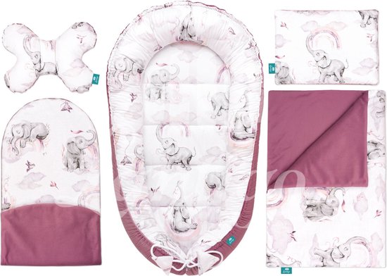Foto: Lantigo 5 in 1 compleet newborn set knuffelkokon inclusief kussen babydeken ergonomisch matras en hoogwaardige basisuitrusting eledreams pink