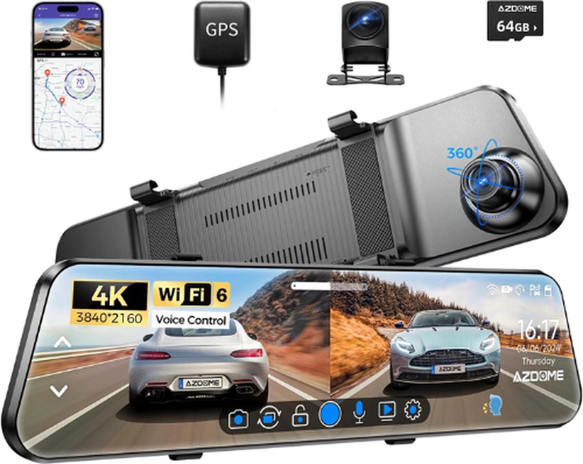 AZDOME® Dashcam Voor Auto - Dashcam Voor Auto Full HD GPS - Dual Dashcam Voor Auto - Dashcam Auto Met Nachtzicht - Dashcam Auto - Dashcam Voor Auto Voor en Achter - Dashcam Auto Voor en Achter - Dashcam Voor Auto Met Wifi - Dashcam Wifi