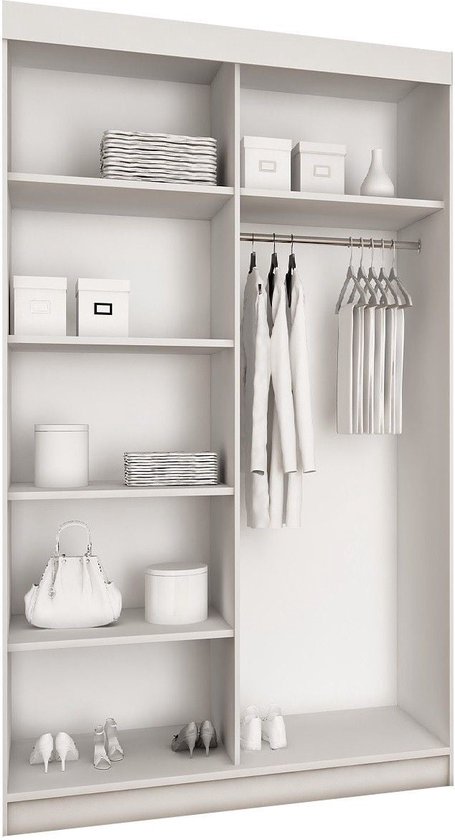 Armoire - Armoire de rangement - Miroir - Garde-robes Chambre - Armoire à Vêtements - Tringle - Étagères- Armoire à portes coulissantes - Amo Wit 100 cm