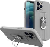 Ring - Case - siliconen hoesje met vingerhouder en standaard voor Samsung Galaxy A22 4G zilver