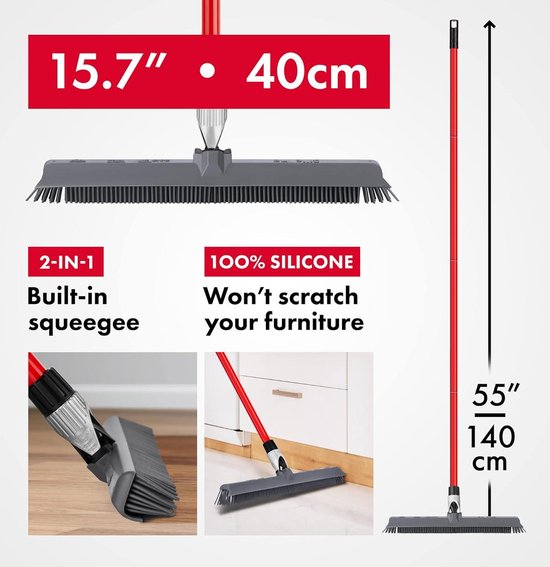 Bezem 40cm Zuigmond - Siliconen Lang Handvat - Huisdier Mensenhaar Tapijten Vloer - Waterbestendig Wasbaar van KSTOOLS — afbeelding 5