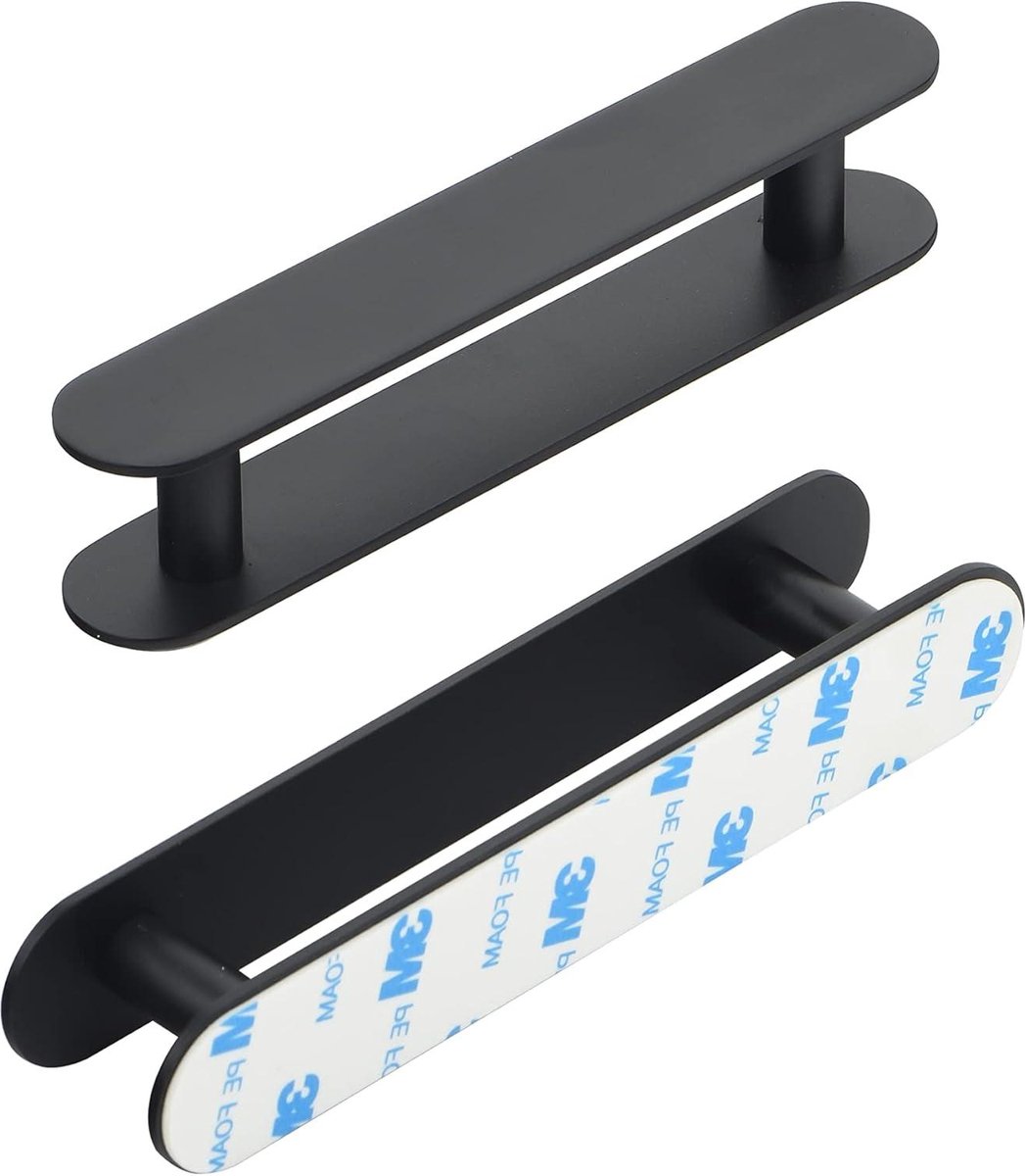 Selbstklebend gebürstet Edelstahl 304 Türgriff Schwarz (2 Stück) - Design Schrankgriff ohne Bohren - 3M Kleber - für Türen, Schubladen