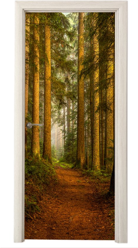 Sticker pour porte Forêt - Nature - Arbres - Paysage - Feuilles - 85x205 cm - Affiche de porte