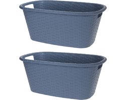 2x Grijsblauwe wasmanden 35 liter 60 x 40 x 25 cm - Kunststof/plastic draagmand - De was doen huishoudartikelen - Wasmanden/wasgoedmanden