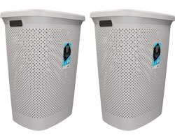 Wasmand - 2x - met deksel - grijs - 60 liter - kunststof - wasmanden - Huishoudelijke producten
