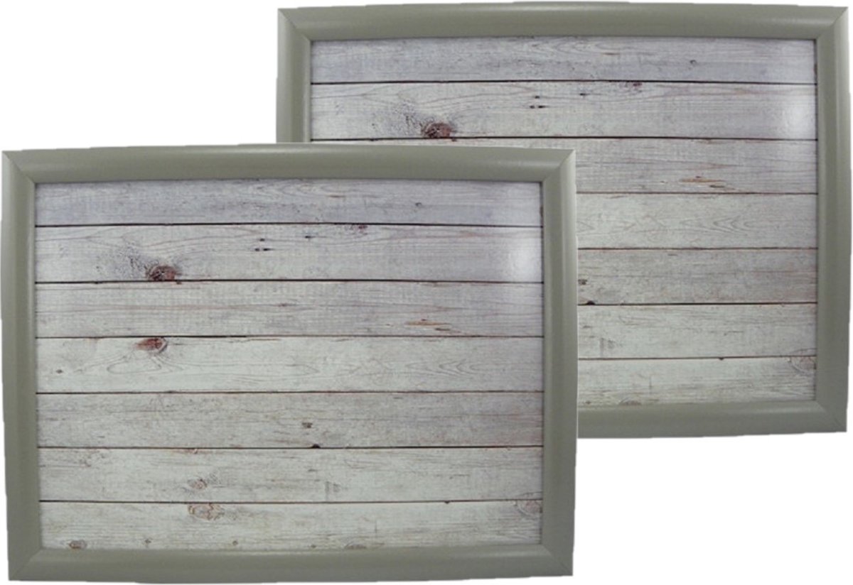 Mars & More 2x Schootkussens/laptrays steigerhout print 43 x 33 cm - Schoottafels - Dienbladen voor op schoot Multi