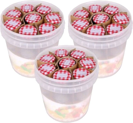 HI Weckpotjes - 3x set - emmer met 10 potjes - 210 ml - glas - weckpotten - jampotjes - weckpotten - voorraadpotjes