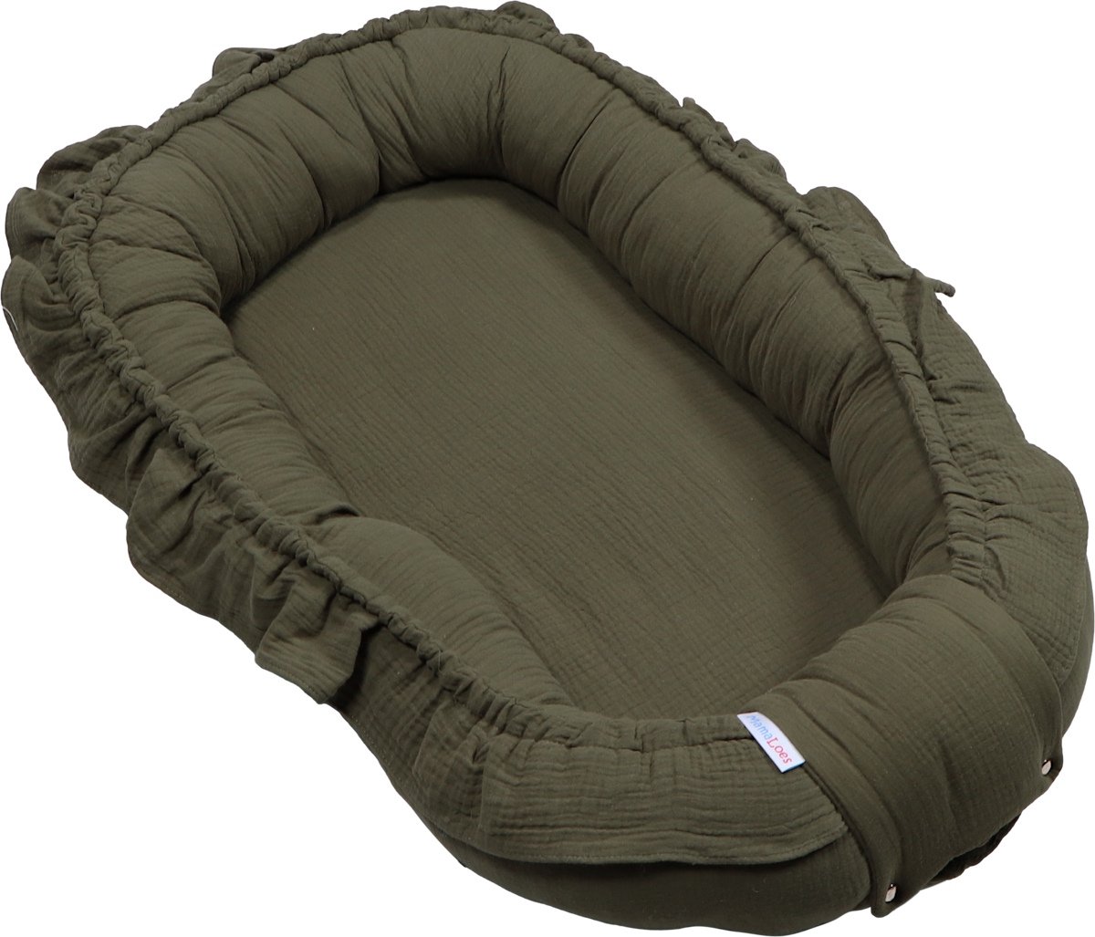 MamaLoes - Katoenen Babynestje - Ruffle Design - Groen - Zacht Babynest met Koordjes & Drukkers - Newborn Nest - 85x50 cm - Vanaf 0 Maanden