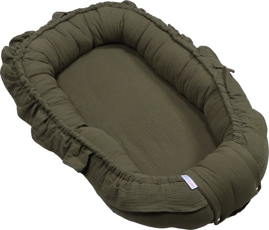 MamaLoes - Katoenen Babynestje - Ruffle Design - Groen - Zacht Babynest met Koordjes & Drukkers - Newborn Nest - 85x50 cm - Vanaf 0 Maanden