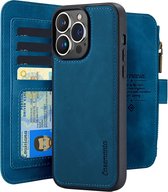 CaseMania Bookcase hoesje geschikt voor iPhone 16 Pro Max - Effen Donkerblauw - Kunstleer - Portemonnee met 14 Vakjes voor Pasjes en Ritsvak