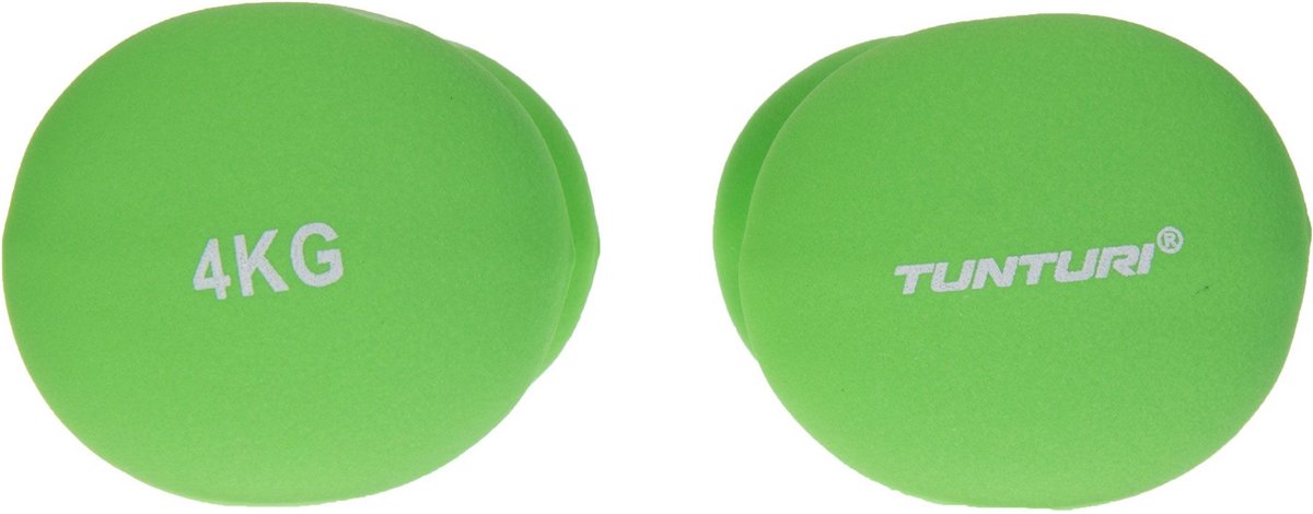 Tunturi Dumbbell set - 2 x 4,0 kg - Neopreen - Fluor Groen - Incl. gratis fitness app — afbeelding 2