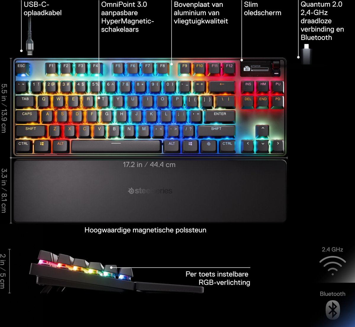 SteelSeries Apex Pro TKL WL Gen 3 - Mechanisch Gaming Keyboard - US Qwerty - Rapid Trigger, Rapid Tap, Protection Mode thumbnail 3