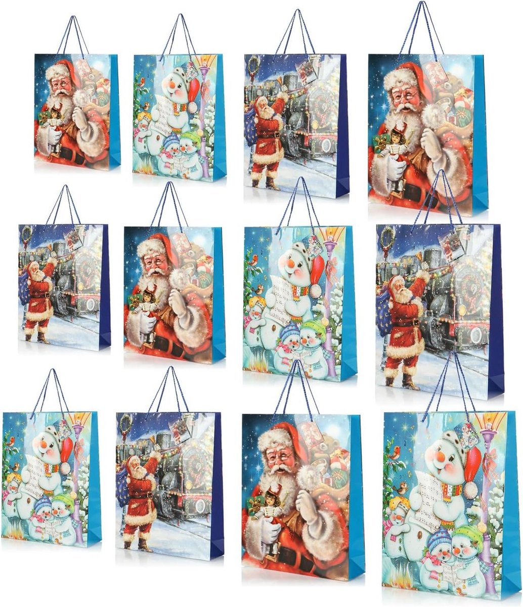 12x cadeauzakje voor Kerstmis Sinterklaas en Advent - XXL kerstmotief cadeauzakje met lint - cadeauverpakking voor feestdagen