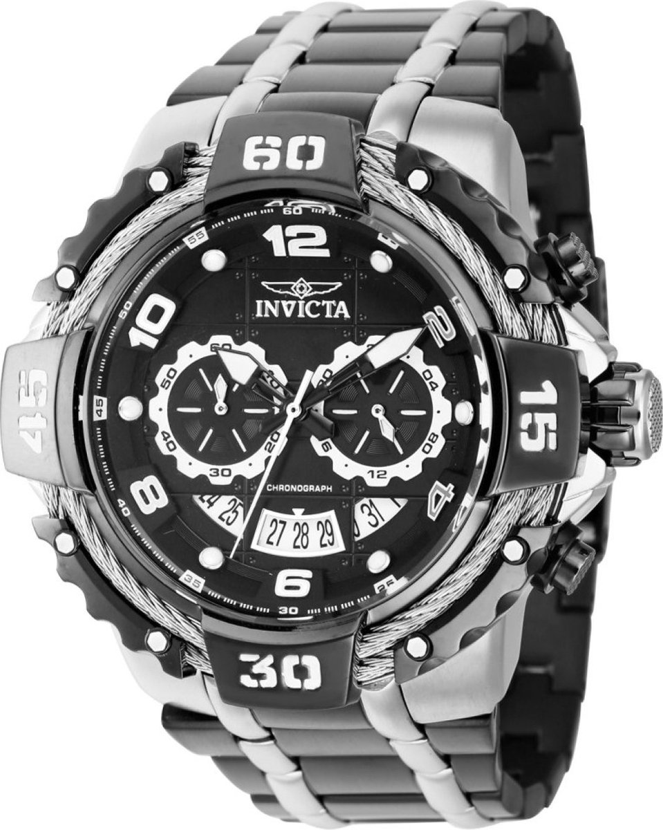 Invicta Bolt 37654 Heren Horloge - Waterdicht - Analoog - Quartz Uurwerk - Roestvrij Staal met zwarte Wijzerplaat -52mm