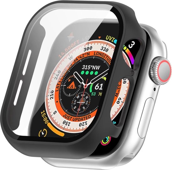 Strap-it Hard case hoesje met screen protector glas - geschikt voor Apple Watch Series 10/11 - 46mm (zwart)