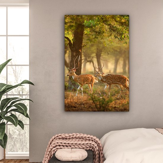 Peinture sur toile 80x120 cm - Décoration murale Cerf - Forêt - Automne - Animaux de la forêt - Nature - Cerf - Décoration murale murale salon - Décoration chambre - Accessoires de chambre - Peintures