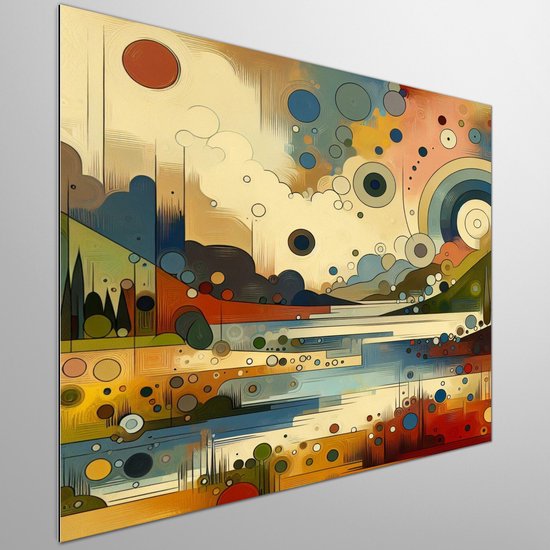 Abstract landschap schilderij | Surrealistisch landschap van kleuren en vormen in harmonie gegoten | Kunst - 40x40 centimeter op Dibond | Foto op Dibond
