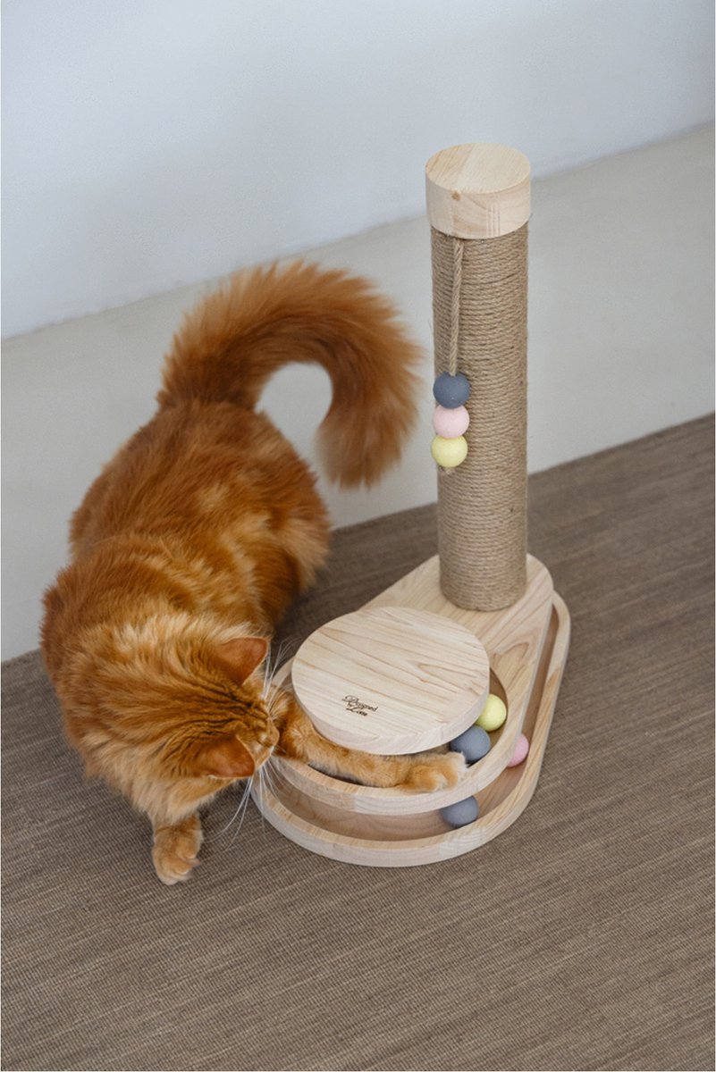 Designed by Lotte Inez Krabpaal - Hout/Jute - Incl speeltoren met balletjes - Bruin - 38x25,5x47,5 cm — afbeelding 9