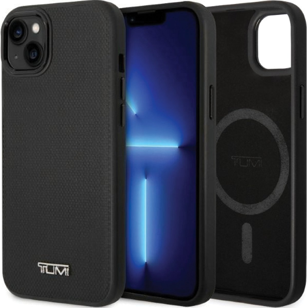 Tumi TUHMP14SRBAK iPhone 14 / 15 / 13 6.1" zwart/zwarte hardcase Leren balistisch patroon MagSafe