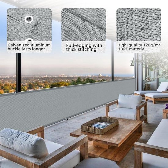 MENGH Rechthoek zonnezeil, balkonomranding met inslagringen, zonnezeil