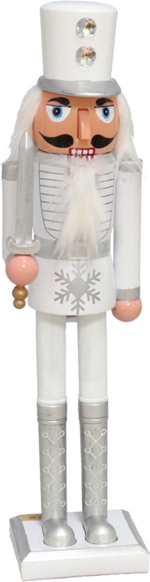 Gerimport notenkraker decoratie figuur/beeld -57 cm - wit/zilver - kunststof