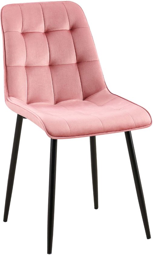 CLP Antibes Set van 4 Eetkamerstoelen - Zonder armleuning - Metaal frame - Velvet -, Kleur:rood